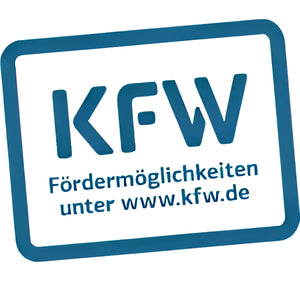 Blaues KfW Logo auf Thermoflux PID Kombikessel 35 kW Holz- und Pelletheizung