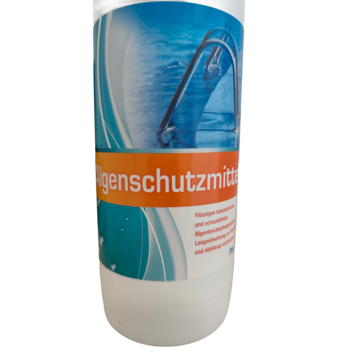 Algenschutzmittel 1L für sauberes 🏊♀️Poolwasser 💧. Effektiver Schutz gegen Algen für ungestörtes Badevergnügen.