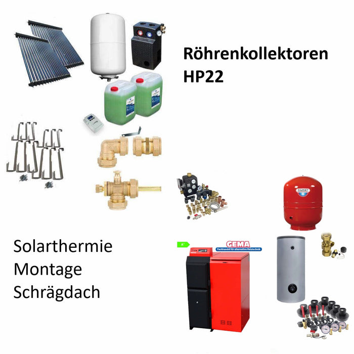 📦 Thermoflux HP22 Röhrenkollektoren mit Heizsystem-Komponenten für effiziente Solarthermie ☀️ Montage für Schrägdach.