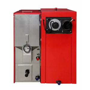 Roter und grauer Festbrennstoffkessel für Holz und Pellets, Thermoflux PID Kombikessel 35 kW