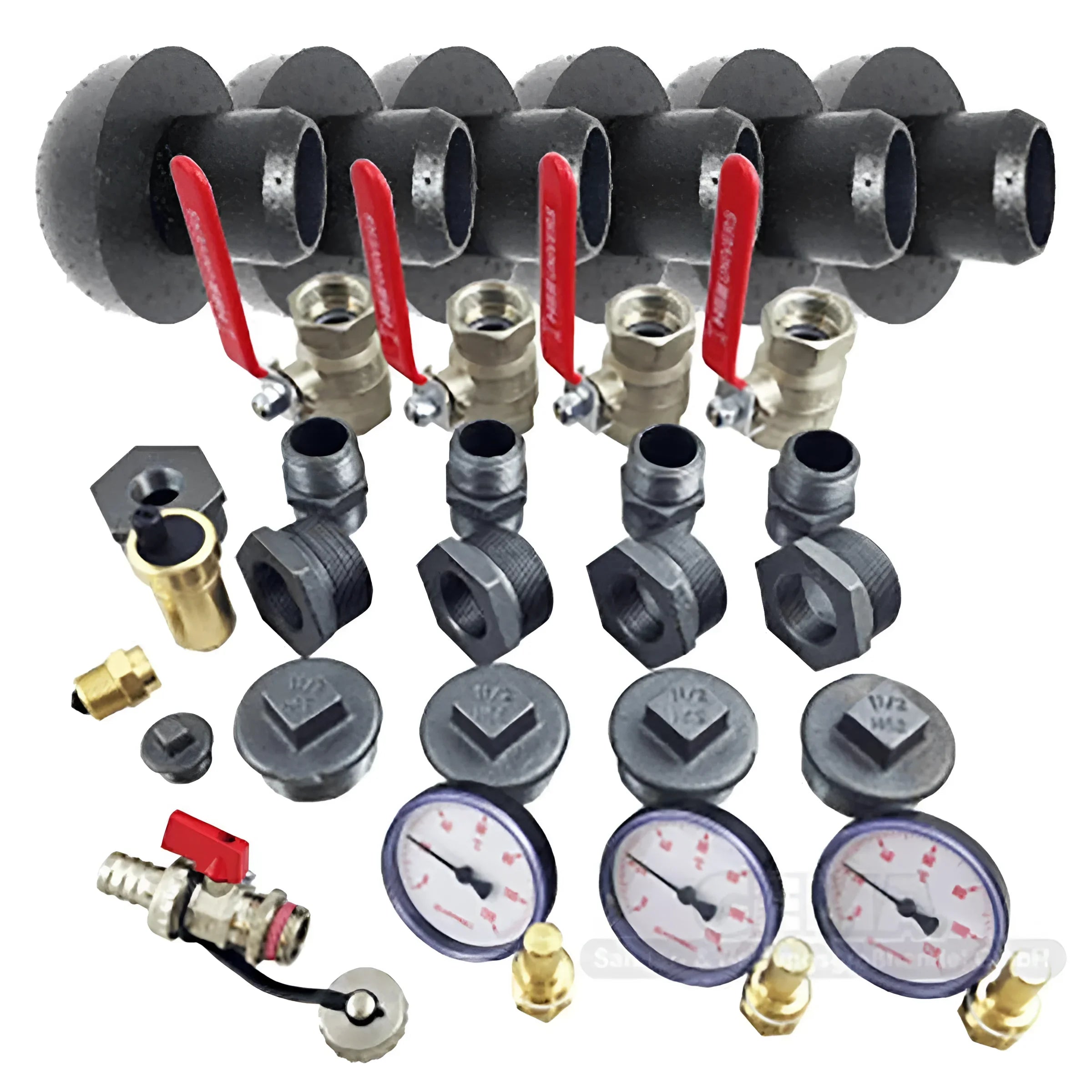 Plumbing manifold mit Ventilen und Anschlüssen für Thermoflux Pelling 25/230 mit Pufferspeicher