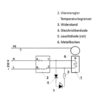 Elektrischer Schaltplan für Heizpatrone Heizstab 230V 1,5 kW mit 1¼ Zoll Anschluss