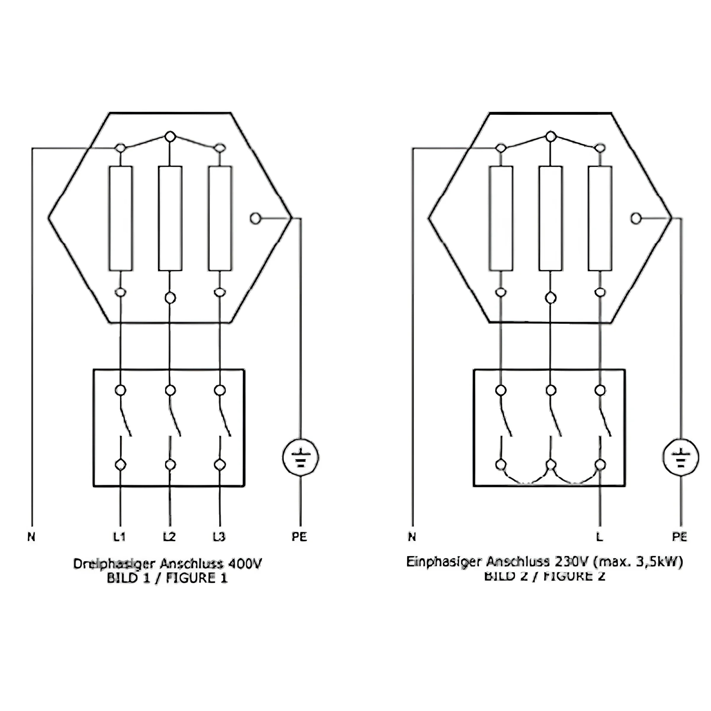 Elektrische Verdrahtungsdiagramme für Heizstab Heizpatrone Elektroheizstab 2,5-9 kW AG