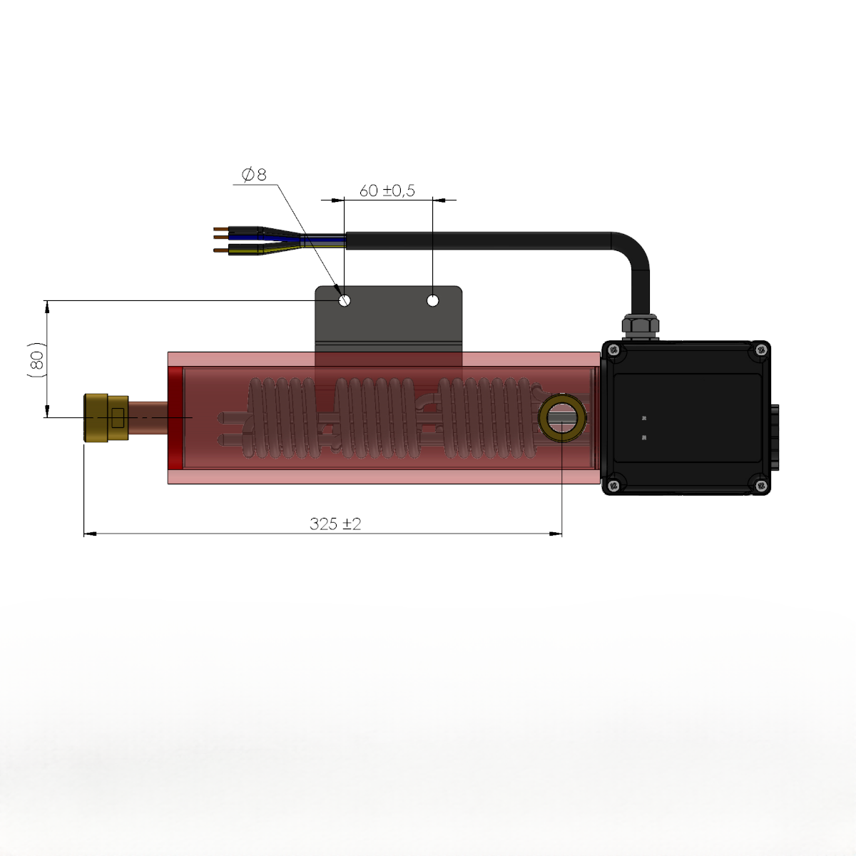Rechteckiges Heizelement mit Elektrikbox und Montagehalterung für Durchlauferhitzer