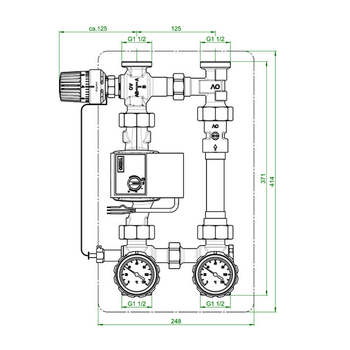 Oventrop Kessel Rücklaufanhebung RTA  DN 25 (1") mit Pumpe 180 mm Wilo Para.