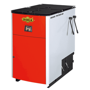Roter und weißer Holzvergaserkessel ROJEK PK BIO 40 kW für effiziente Heiztechnik