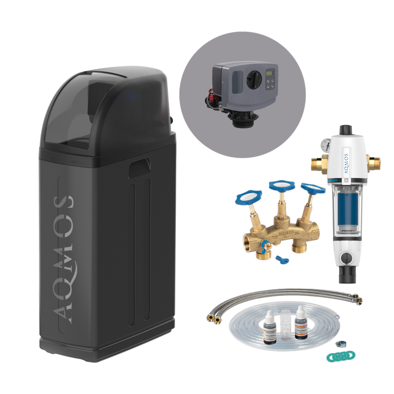 Sistem de dedurizare a apei AQMOS R2D2-48 Black Edition Set cu filtru de spălare inversă, set de racordare și bloc de montaj
