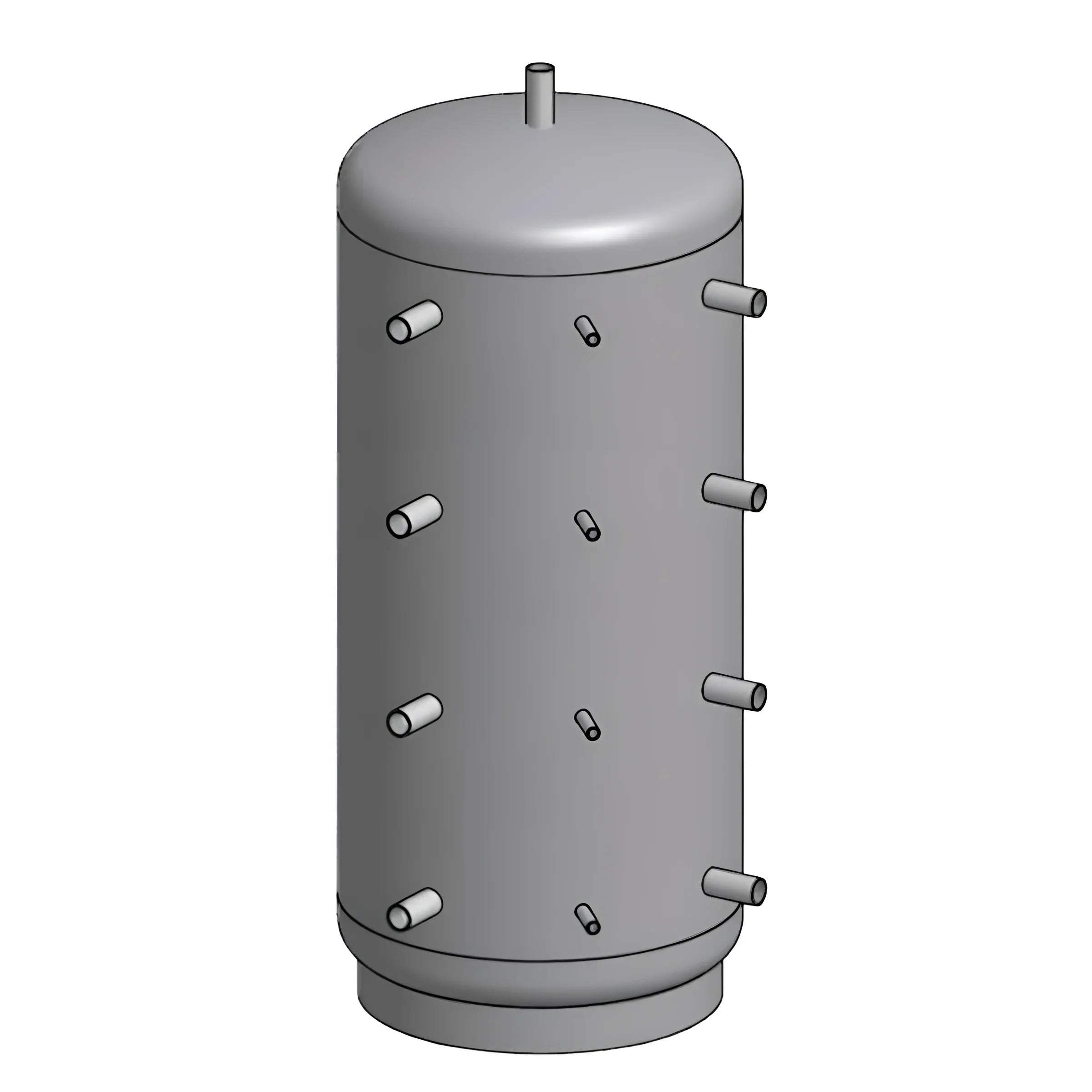 Grauer Zylindertank mit mehreren Anschlüssen für atmos dc18gse Atmos Holzvergaserkessel Komplettpaket
