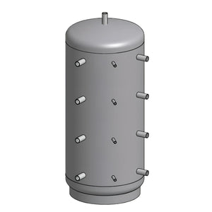 Grauer Zylindertank mit mehreren Anschlüssen für atmos dc18gse Atmos Holzvergaserkessel Komplettpaket