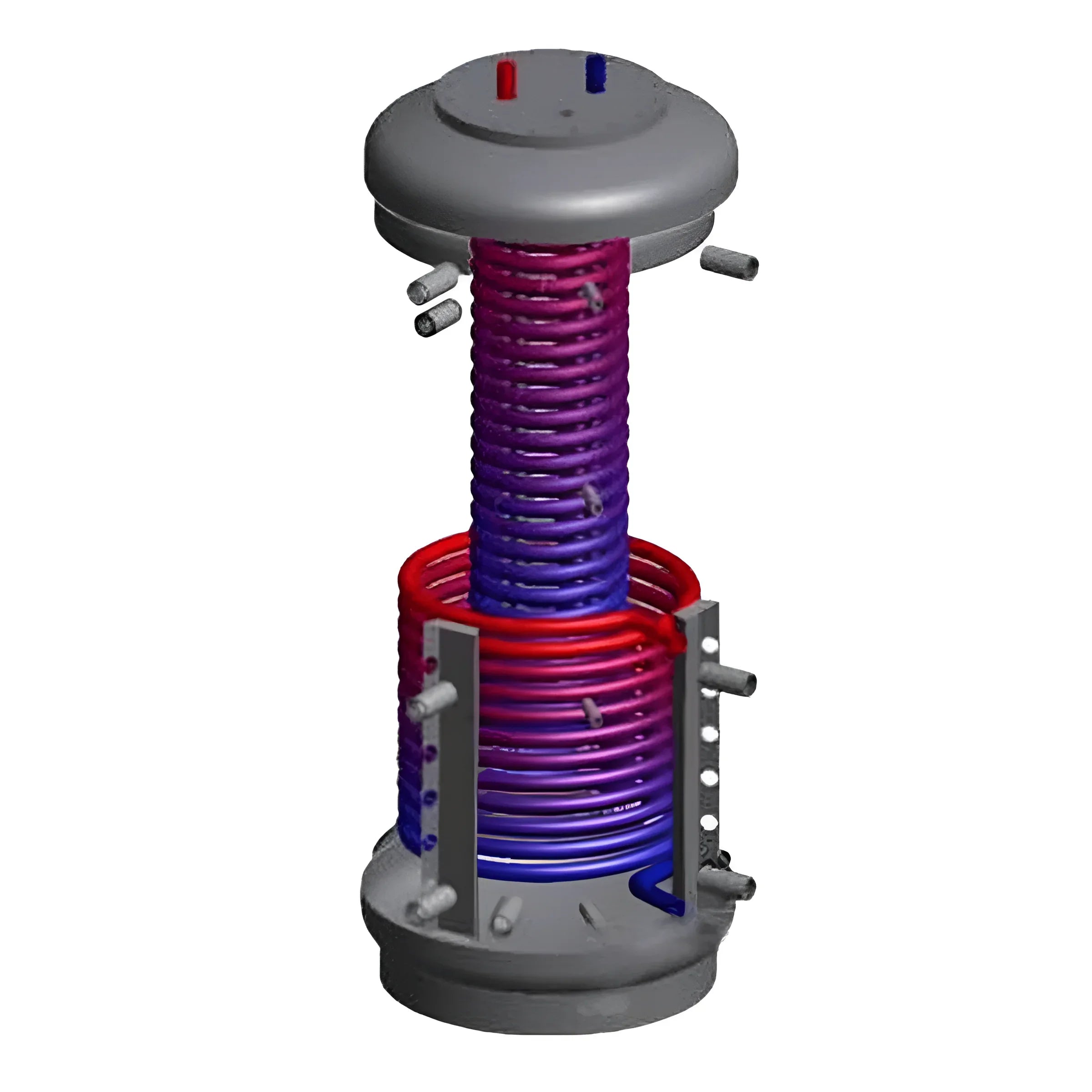 3D-Ansicht eines Heizsystems mit farbigen Spiralen für Wärmeübertragung 🌡️🔴🔵
