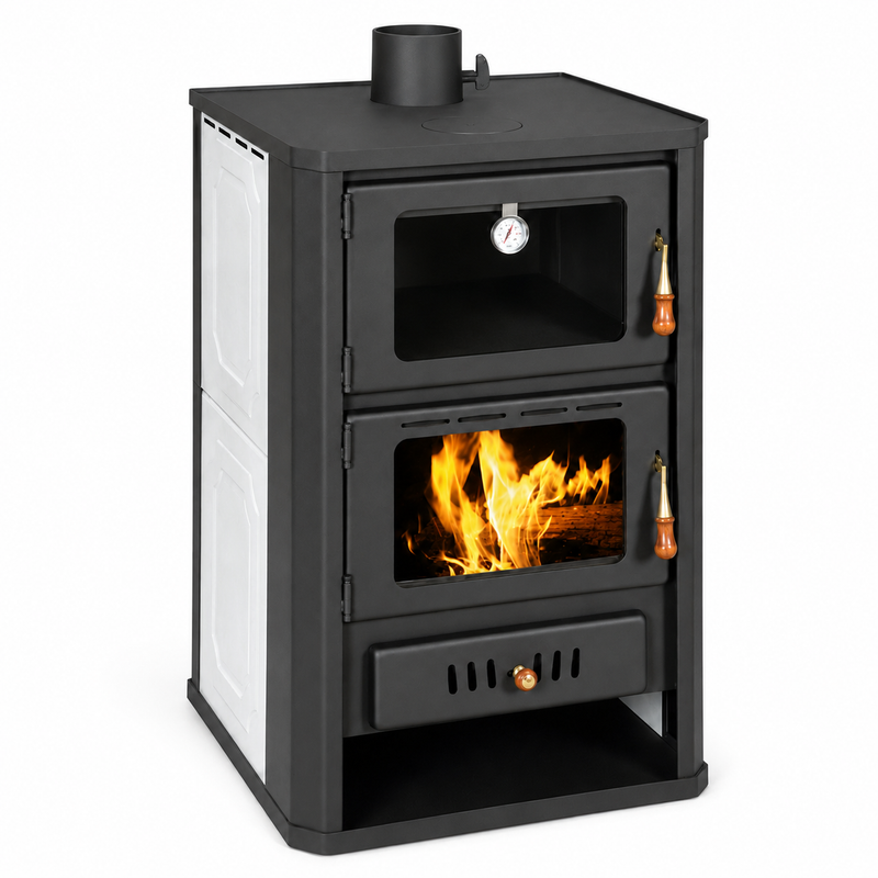 Ūdenssildīšanas kamīns ar cepeškrāsni Prity pelēks - 19,8 kW