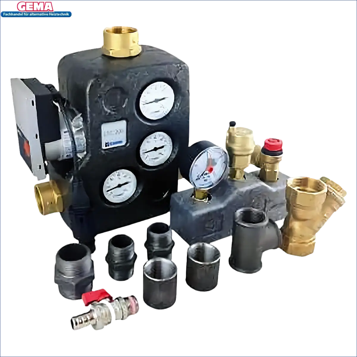 Plumbing manifold mit Messgeräten und Anschlüssen für Thermoflux Pelling, inklusive euro rückschlagventil