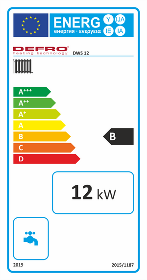 Energieeffizienzlabel für den Festbrennstoffkessel Defro DWS 12 kW Heizgerät