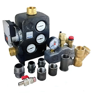 Plumbing manifold mit Gauges und Anschlüssen für Pelletheizung Pelling 25/135s mit Liter Pufferspeicher