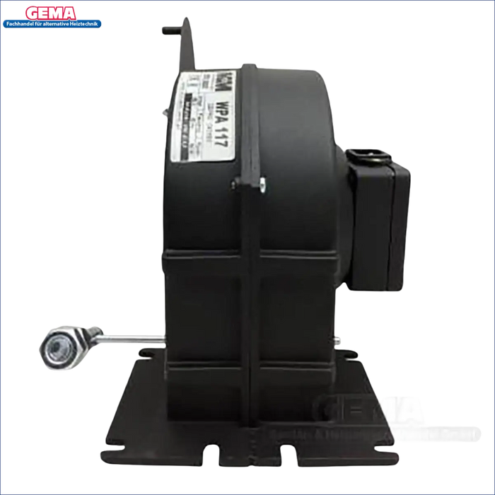 Schwarzer Gebläsemotor für WPA 117 Defro 3,9 kW Festbrennstoffkessel