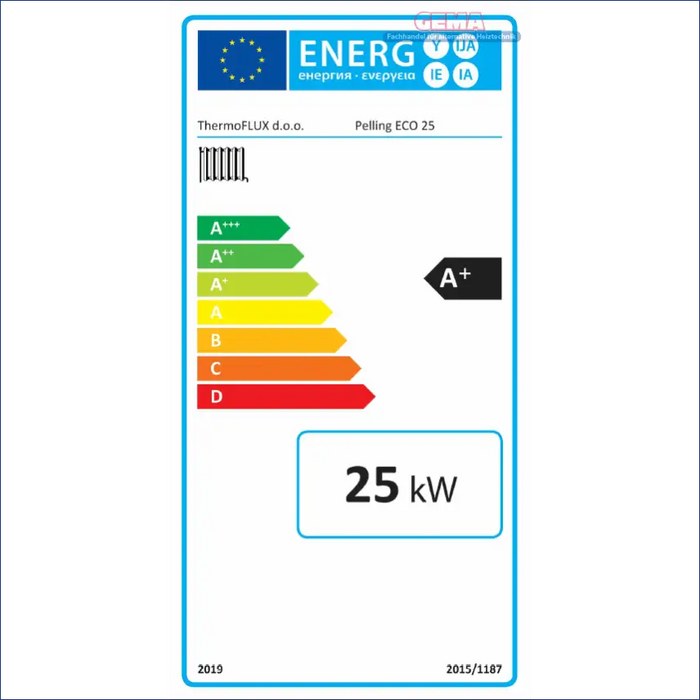 Energieeffizienzlabel auf Pelletheizung Komplettpaket mit Thermoflux Pelling ECO 25