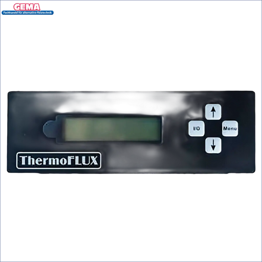 Schwarzes Steuerpult mit Displaybildschirm und Tasten für ThermoFlux Pelling ECO Interio