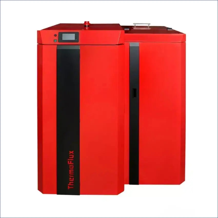 Rote und schwarze Heizkessel im modernen Design des Thermoflux PID Logic Kombikessel 25 kW