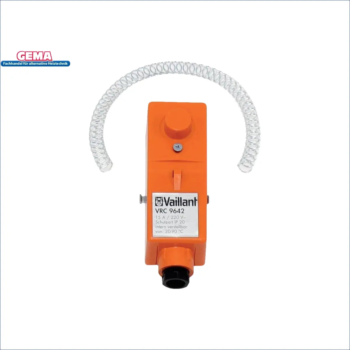 Orange Vaillant VRC 9642 Anlegethermostat mit Umschaltkontakt und Kabel für Boiler-Zubehör