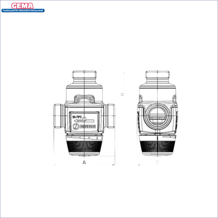 VTC422 3-Wege-Mischer ESBE Diagramm mit technischen Spezifikationen